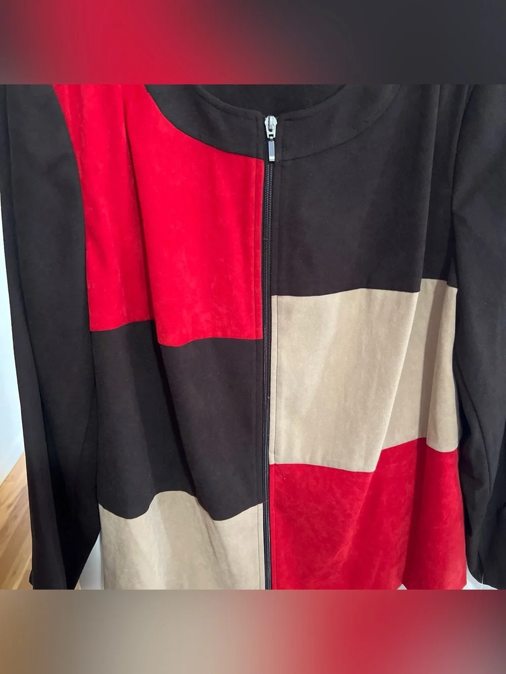 NWT JM Collection Black, Red & Tan Colorblock Zip Jacket Size 16W